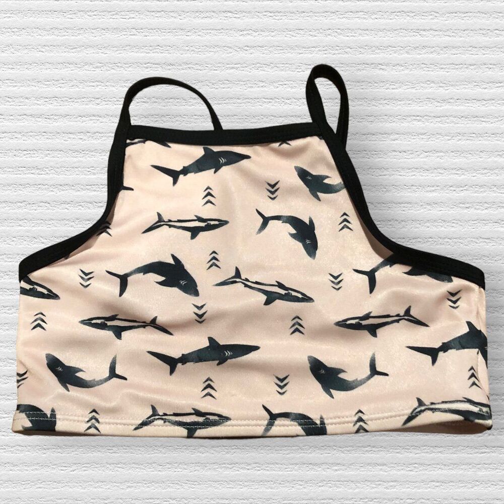 Crazy 8’s Pink And Black Bikini Top Size 5/6 Sharks